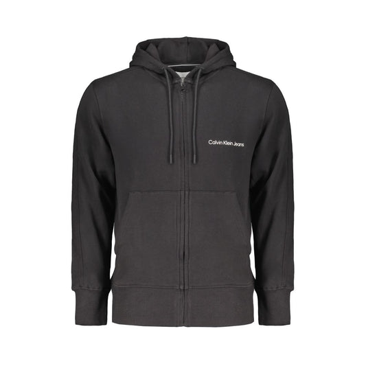 Calvin Klein Black Cotton Men Sweater with Hood and Central Pockets