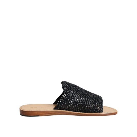 Dolce & Gabbana Black Monochrome Braided Raffia Slides Shoes Dolce & Gabbana
