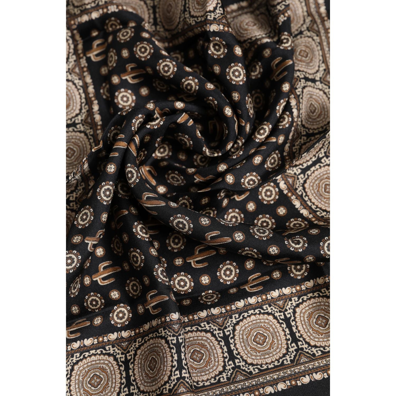 Dolce & Gabbana Black Brown Patterned Square Foulard Scarf