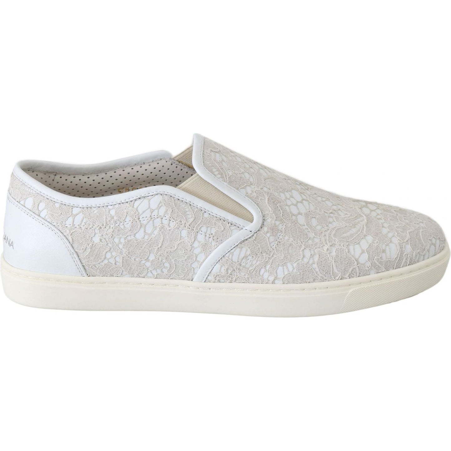 Dolce & Gabbana White Leather Lace Slip On Loafers Shoes Dolce & Gabbana