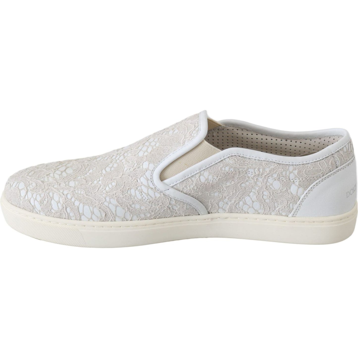 Dolce & Gabbana White Leather Lace Slip On Loafers Shoes Dolce & Gabbana