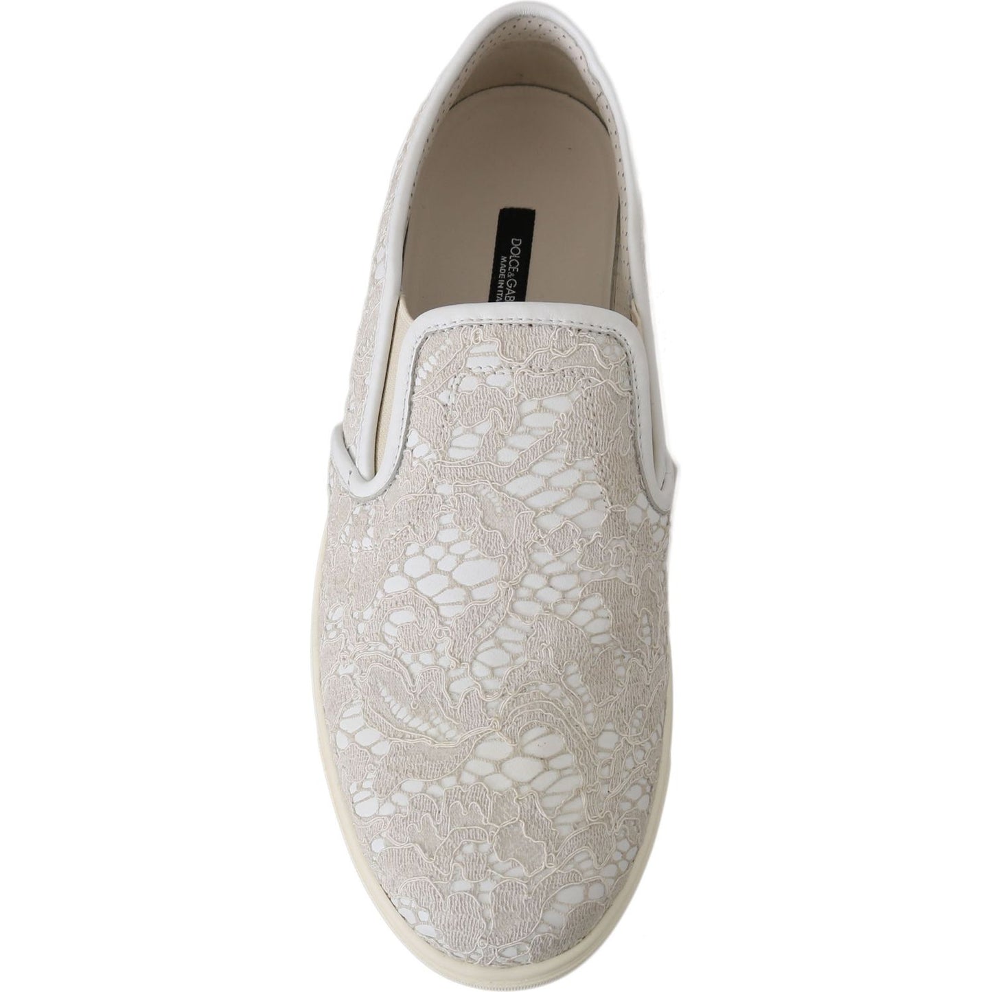 Dolce & Gabbana White Leather Lace Slip On Loafers Shoes Dolce & Gabbana