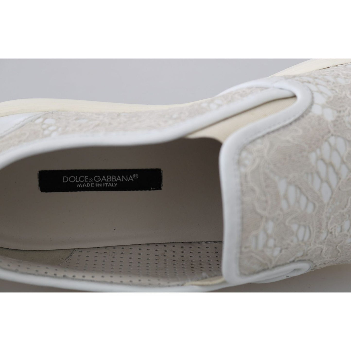 Dolce & Gabbana White Leather Lace Slip On Loafers Shoes Dolce & Gabbana