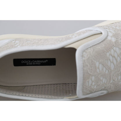 Dolce & Gabbana White Leather Lace Slip On Loafers Shoes Dolce & Gabbana