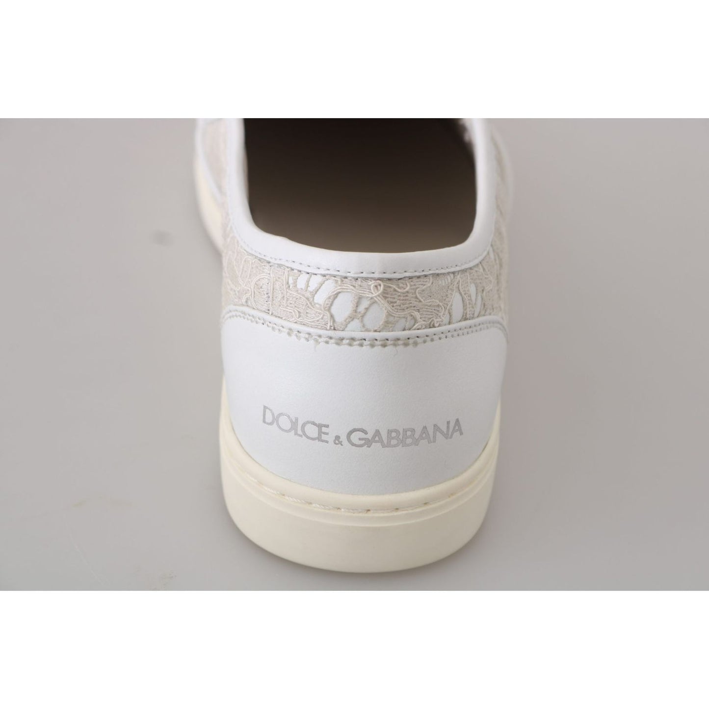 Dolce & Gabbana White Leather Lace Slip On Loafers Shoes Dolce & Gabbana