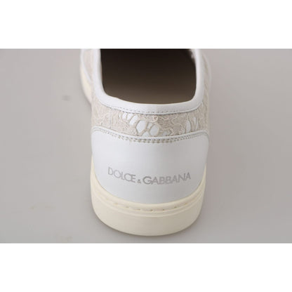 Dolce & Gabbana White Leather Lace Slip On Loafers Shoes Dolce & Gabbana