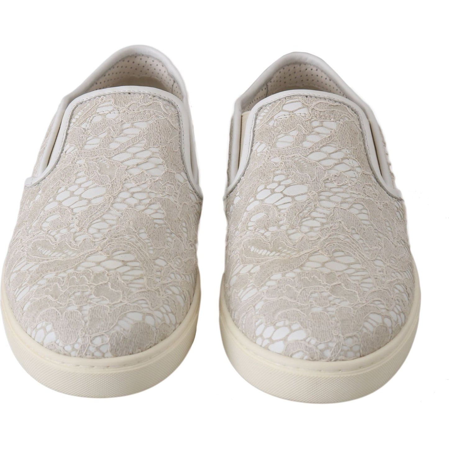 Dolce & Gabbana White Leather Lace Slip On Loafers Shoes Dolce & Gabbana