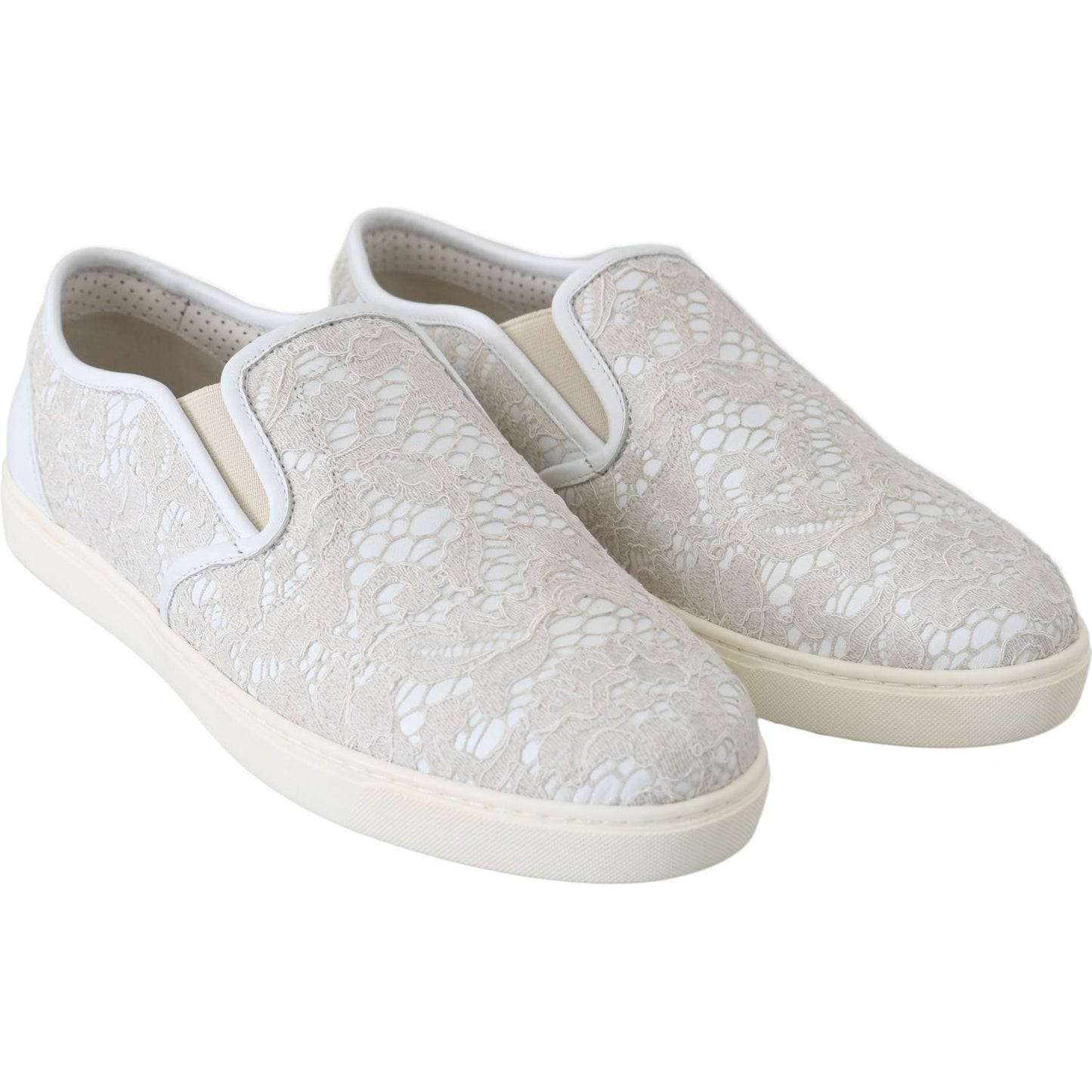 Dolce & Gabbana White Leather Lace Slip On Loafers Shoes Dolce & Gabbana