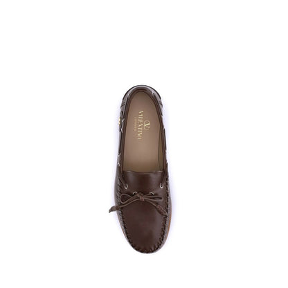 Valentino Garavani Brown Calf Leather Bos Taurus Slip-On Loafers