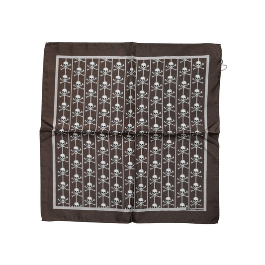 Dolce & Gabbana Brown Skull Silk Square Men Foulard Scarf Dolce & Gabbana