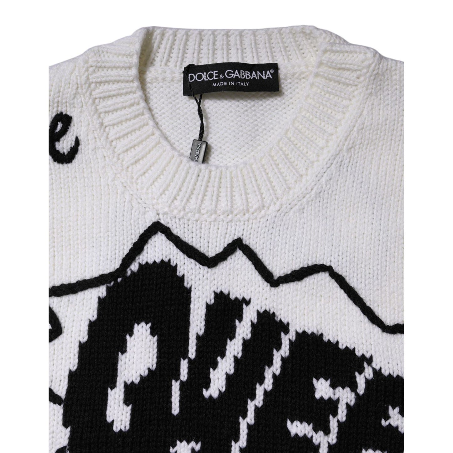 Dolce & Gabbana White Wool Knit Crew Neck Pullover Sweater