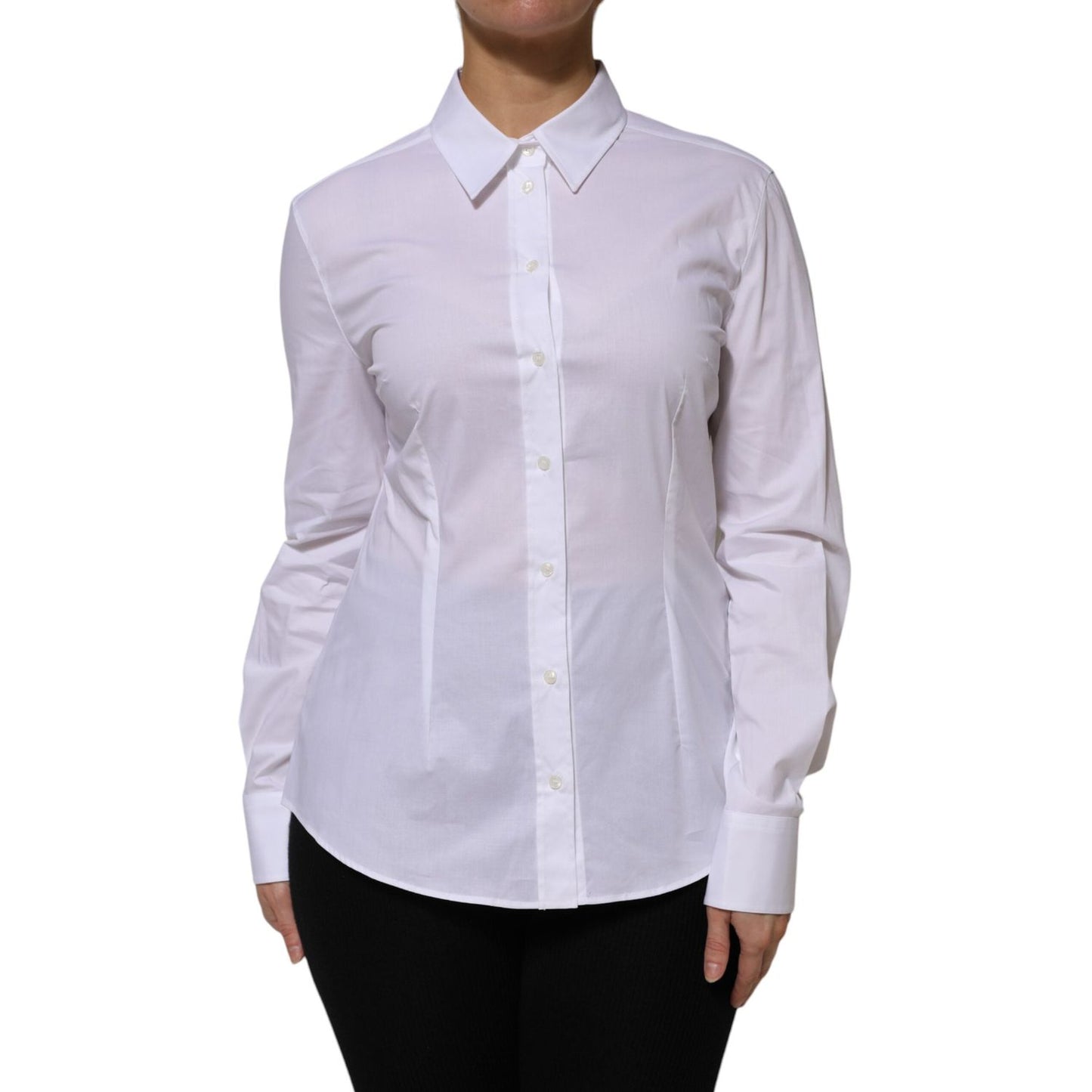 Dolce & Gabbana White Cotton Collared Long Sleeves Shirt Top