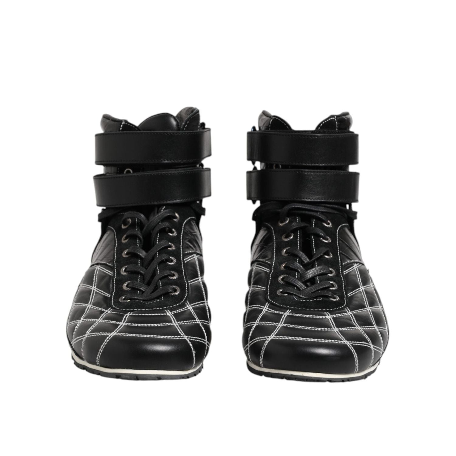 Dolce & Gabbana Black Quilted Leather Lace Up Sneakers Shoes