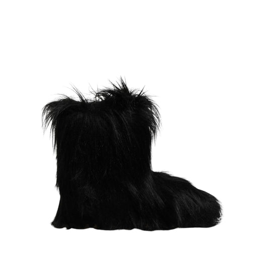 Dolce & Gabbana Black Faux Fur Mid Calf Boots Shoes Dolce & Gabbana