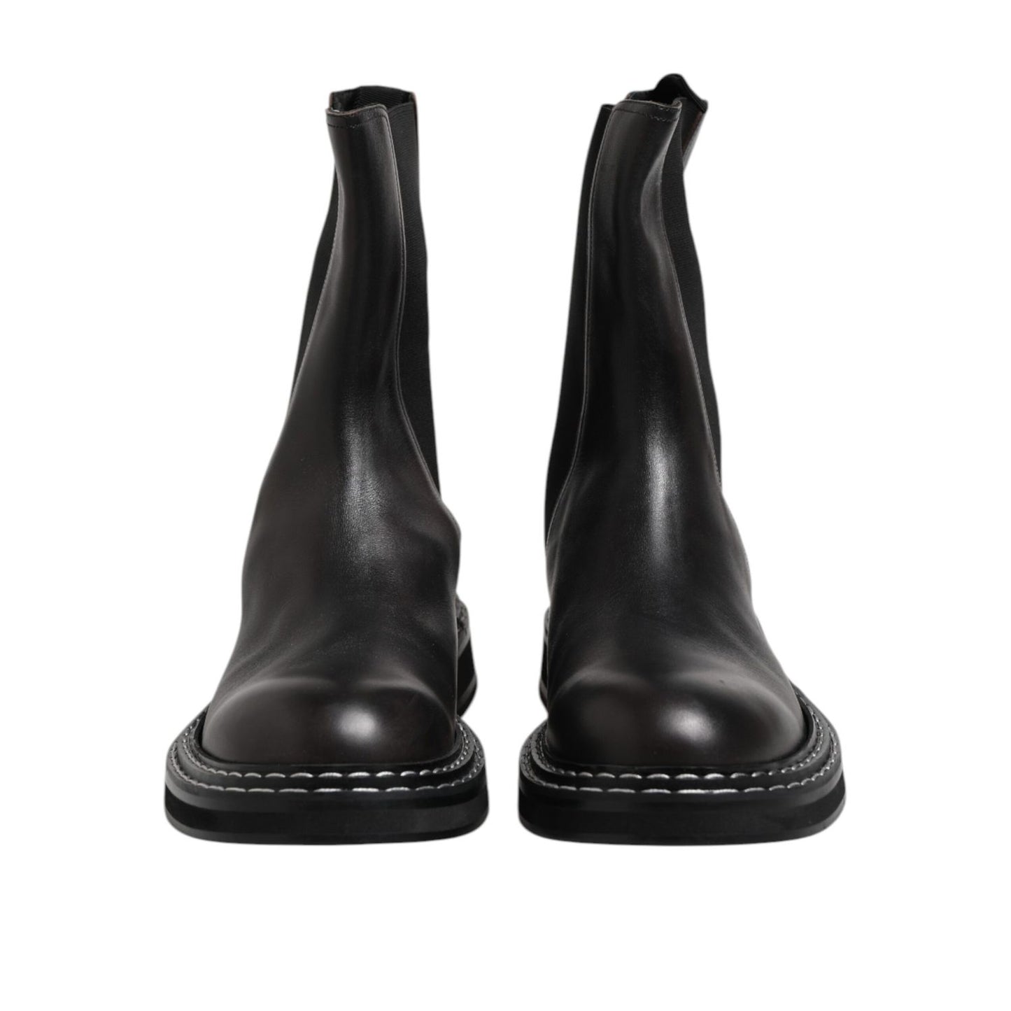 Dolce & Gabbana Black Leather Mid Calf Boots Flats Shoes