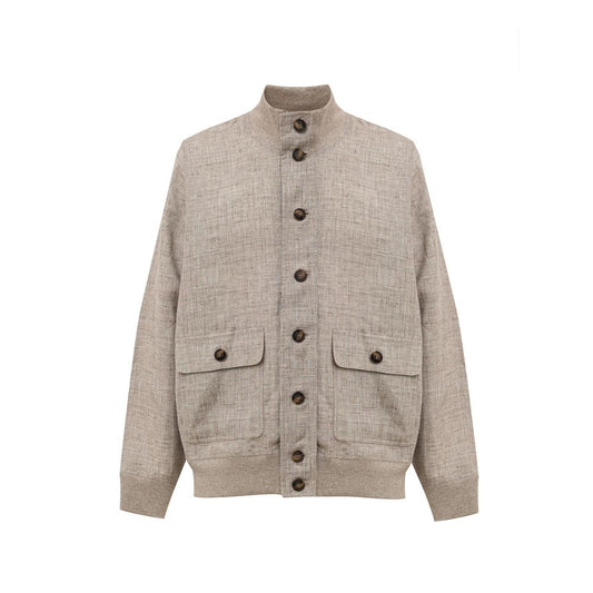 Gran Sasso Beige Linen Biker Jacket Gran Sasso