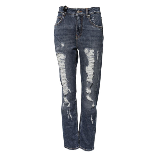 Dolce & Gabbana Blue Cotton Boyfriend Tattered Denim Jeans