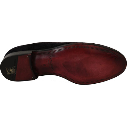 Dolce & Gabbana Loafers Black Velvet Gold Crown Dolce & Gabbana