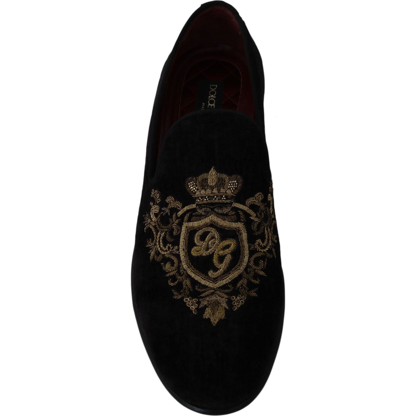 Dolce & Gabbana Loafers Black Velvet Gold Crown Dolce & Gabbana