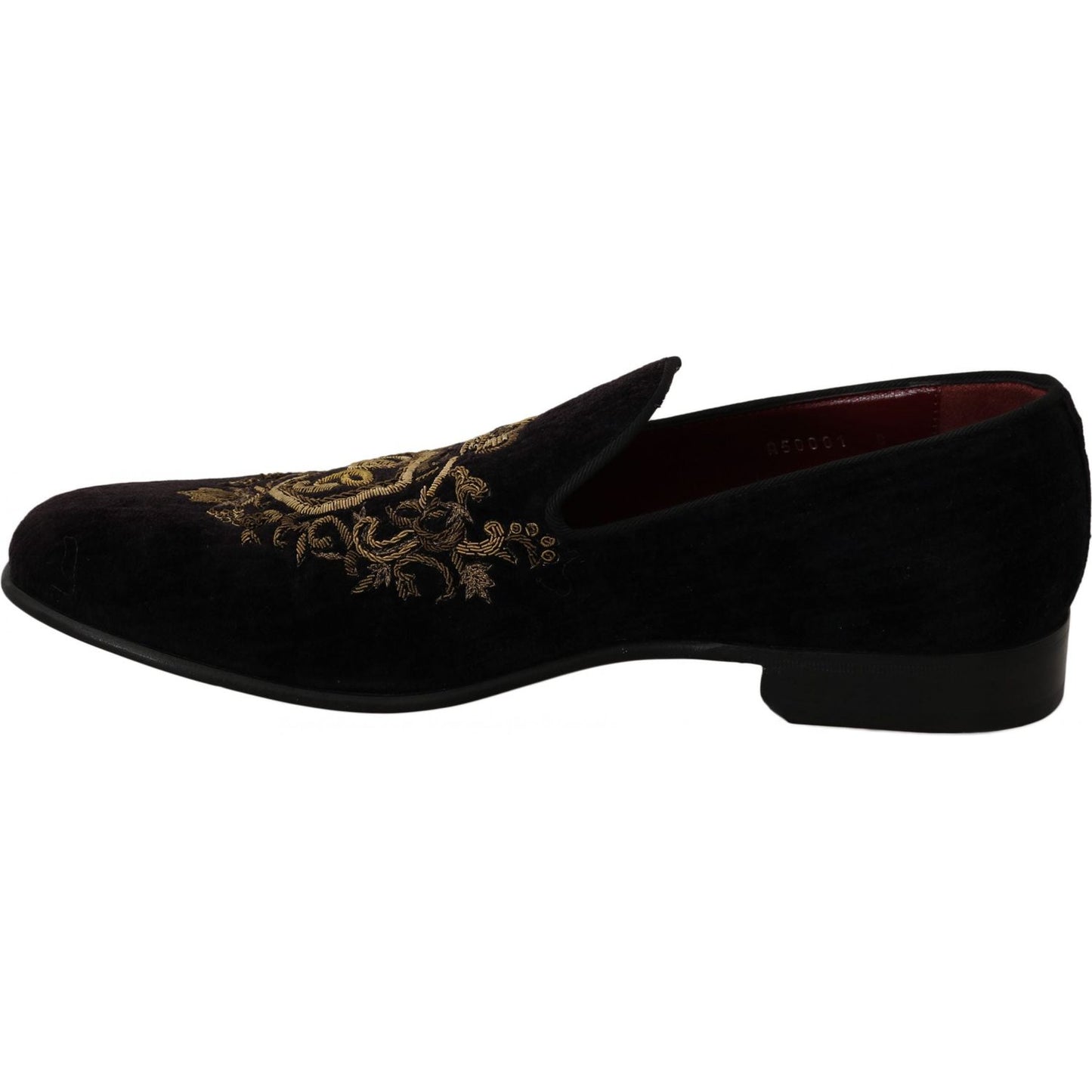 Dolce & Gabbana Loafers Black Velvet Gold Crown Dolce & Gabbana
