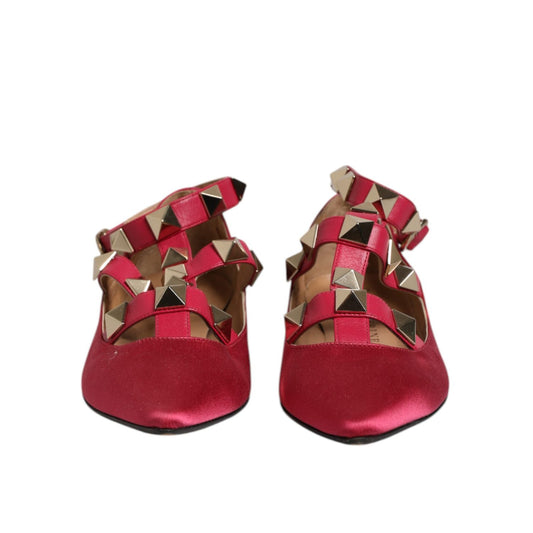 Prosperine Red Gold Studded Pointed Toe Ballet Flats Shoes