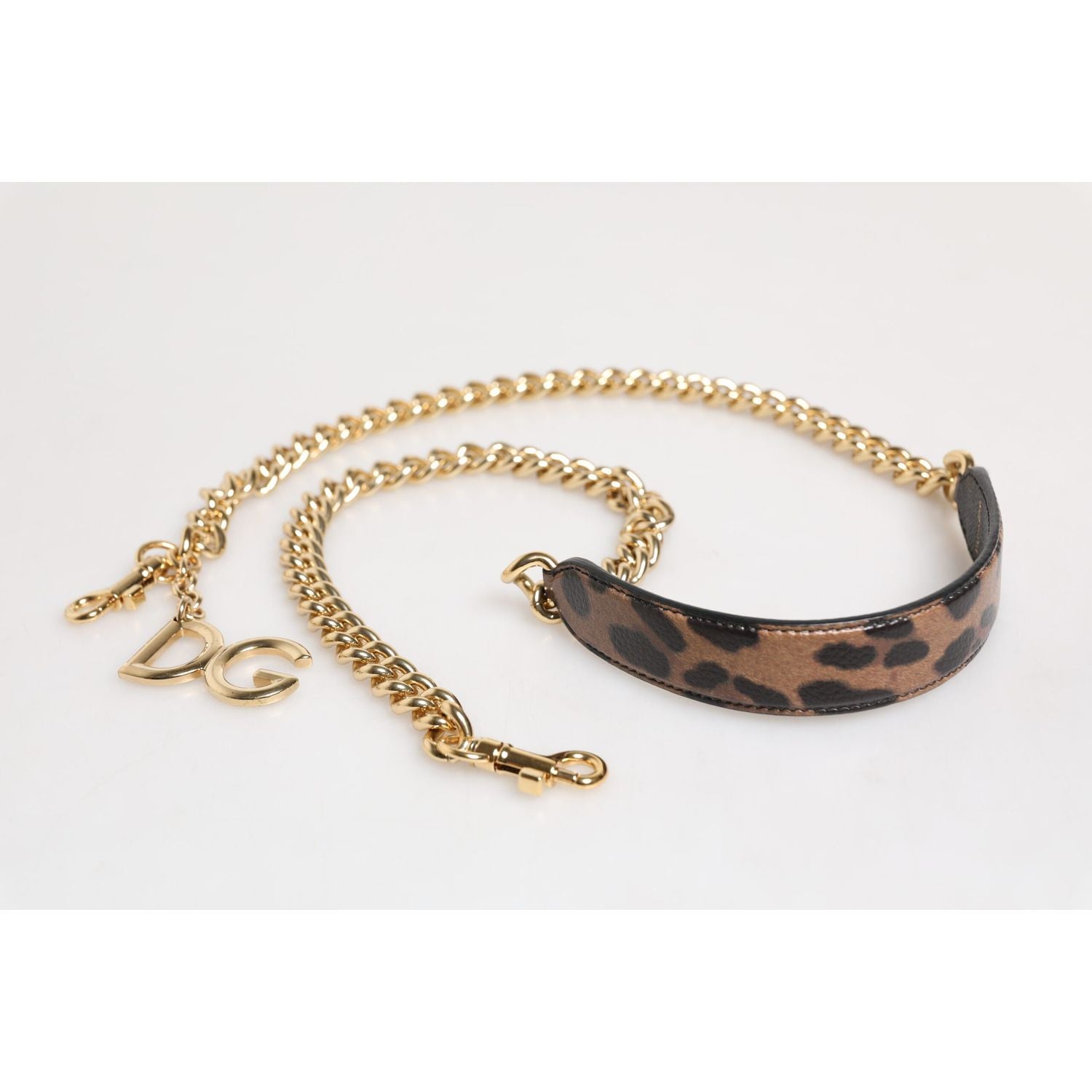 Dolce & Gabbana Brown Leopard Gold Brass Chain Accessory Shoulder Strap
