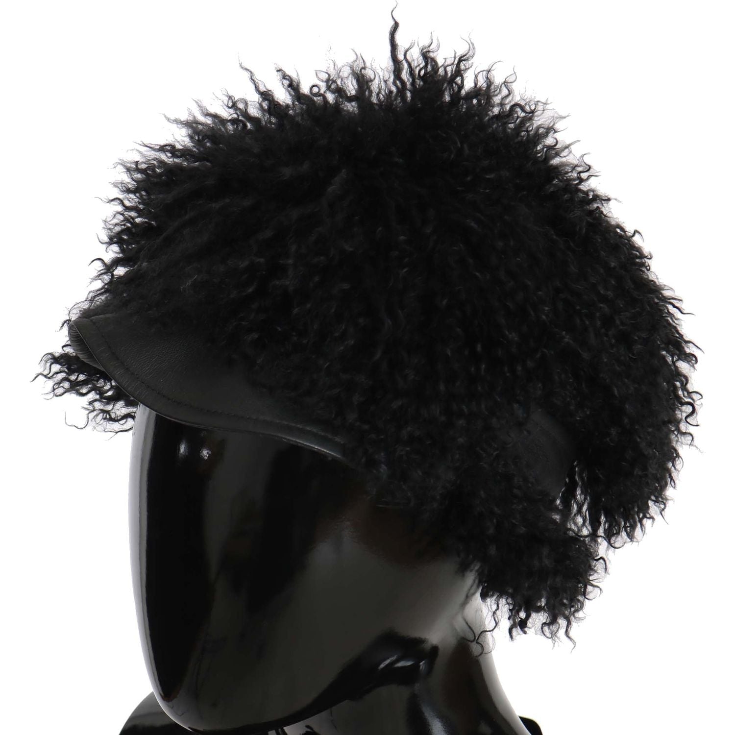Dolce & Gabbana Black Tibet Lamb Fur Leather Gatsby Hat