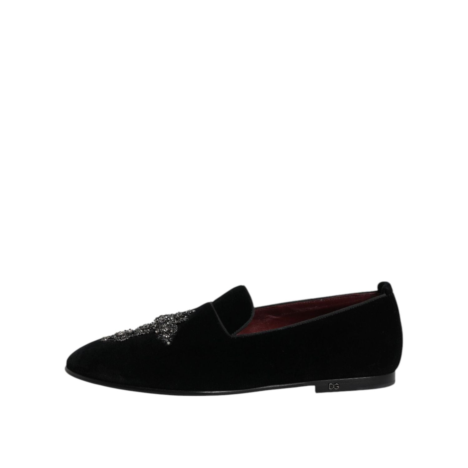 Dolce & Gabbana Black Velvet Embellished Loafer Slip On Shoes