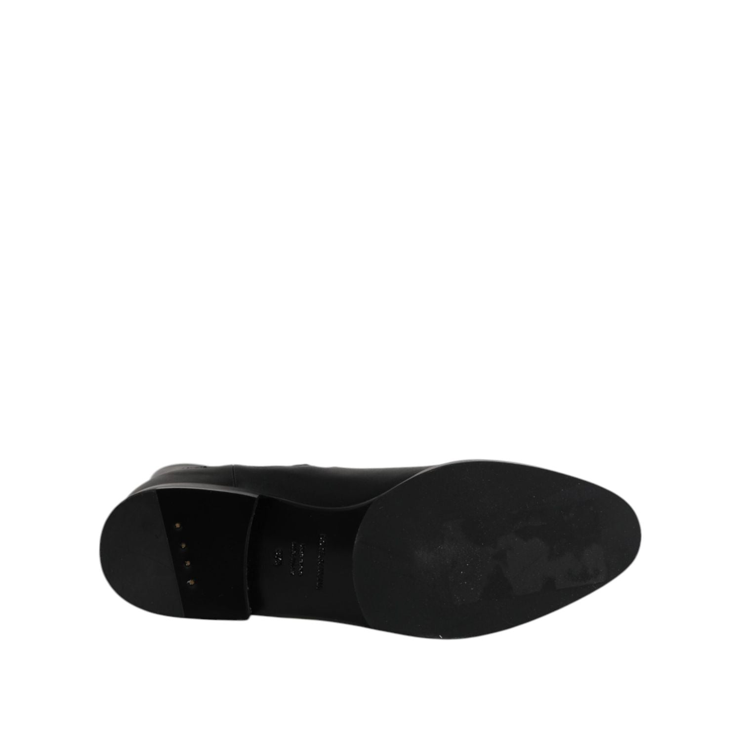 Dolce & Gabbana Black Leather Flats Logo Short Boots Shoes