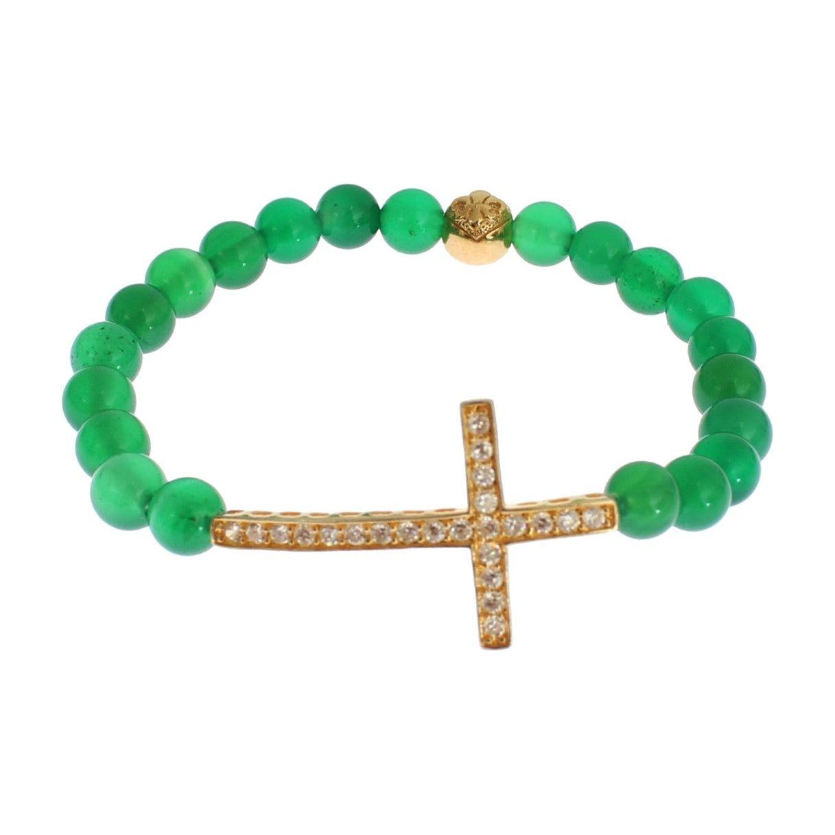 Nialaya Jade Stone Gold CZ Cross 925 Silver Bracelet