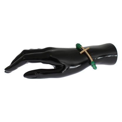 Nialaya Jade Stone Gold CZ Cross 925 Silver Bracelet