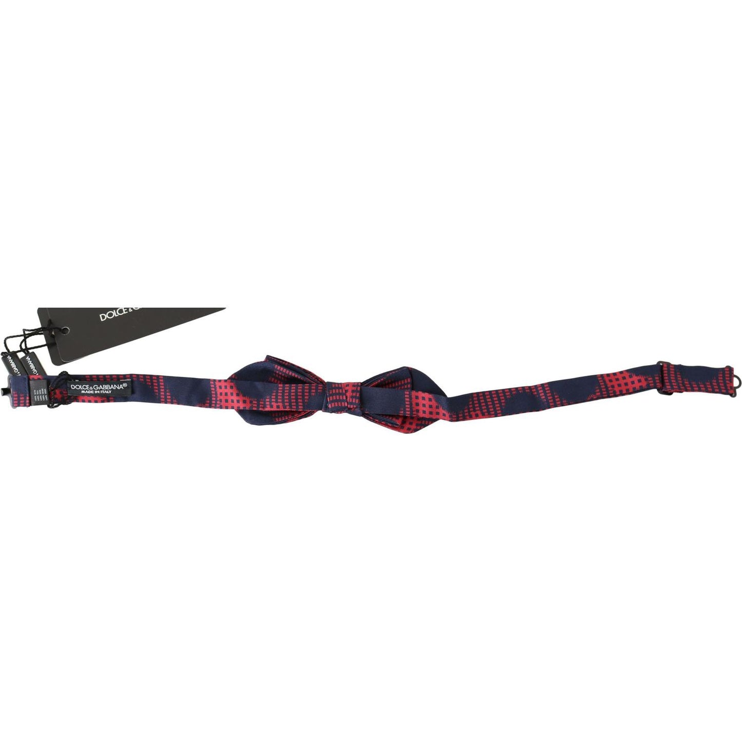 Dolce & Gabbana Red Checkered 100% Silk Adjustable Men Neck Bow Tie