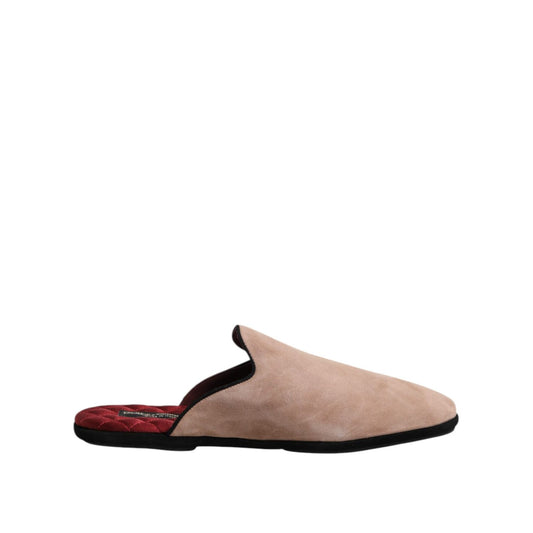 Dolce & Gabbana Beige Suede Leather Slides Flat Slipper Shoes Dolce & Gabbana