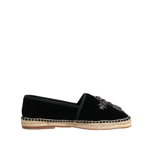 Dolce & Gabbana Black Cross Crystal Slip On Espadrille Shoes Dolce & Gabbana