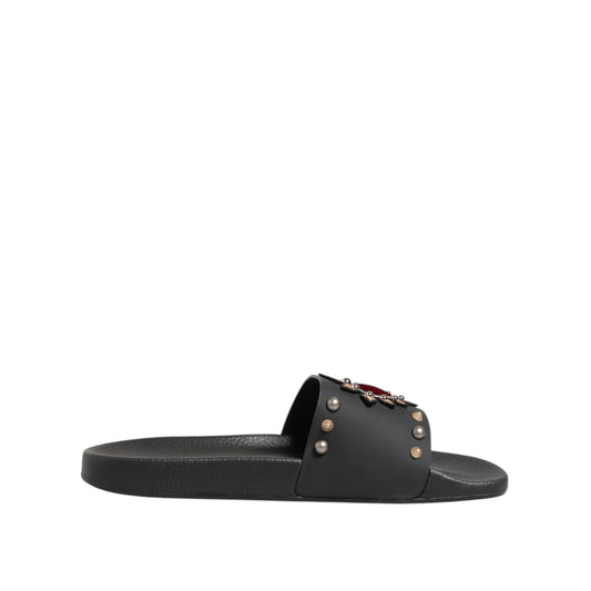 Dolce & Gabbana Black Rubber Sacred Heart Slides Men Beachwear Shoes Dolce & Gabbana