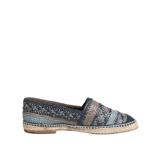 Dolce & Gabbana Blue Gray Woven Leather Buffalo Espadrille Shoes Dolce & Gabbana