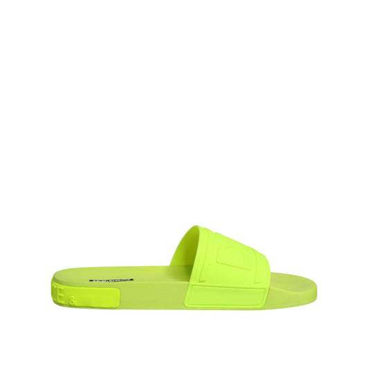Dolce & Gabbana Green Rubber Slides Sandals Beachwear Shoes Dolce & Gabbana