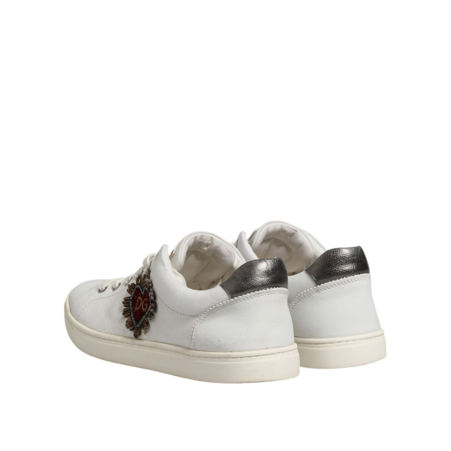 Dolce & Gabbana White Silver Sacred Heart Men Sneakers Shoes