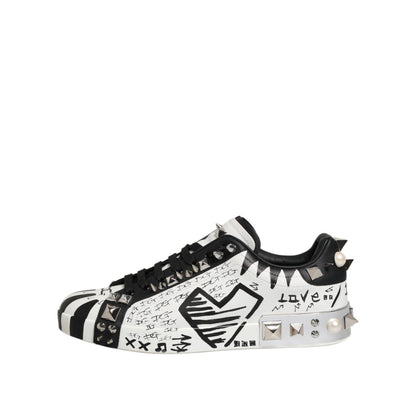 Dolce & Gabbana Black White Studded Low Top Sneakers Shoes