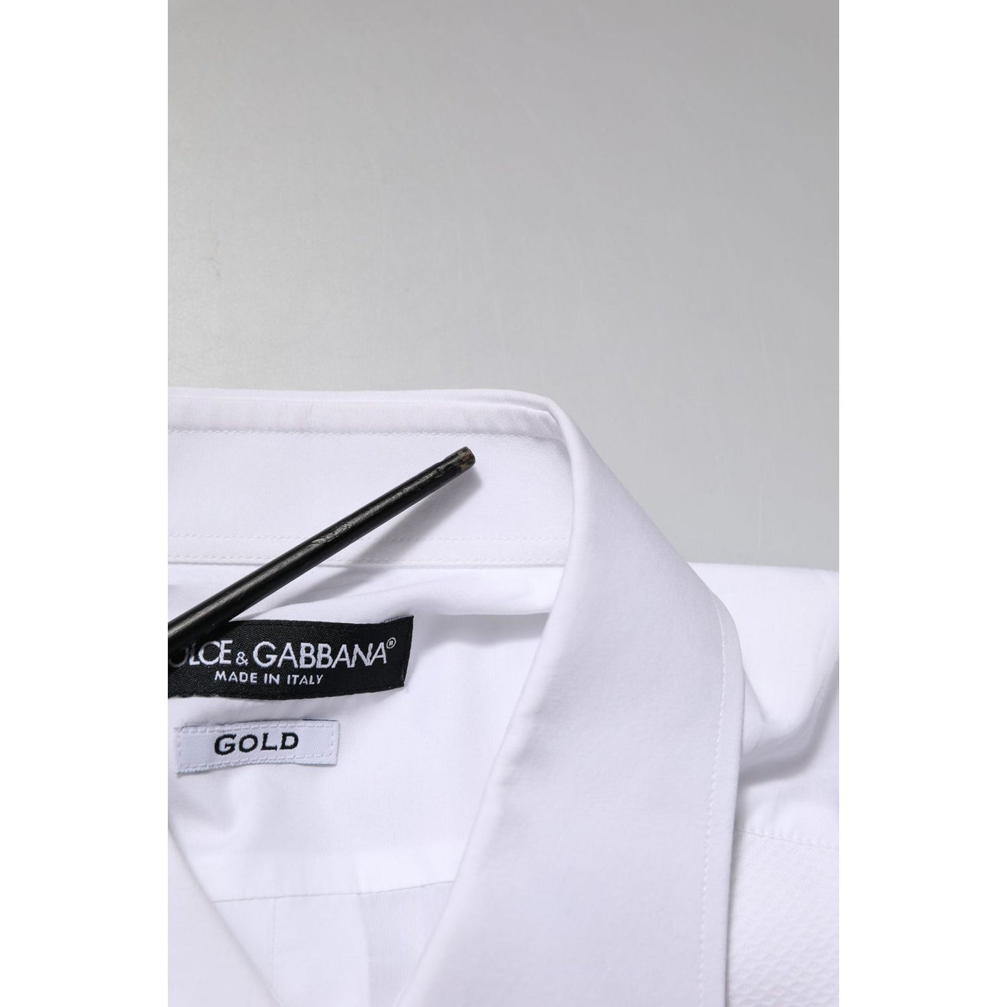 Dolce & Gabbana White Bib Cotton Poplin GOLD Men Formal Shirt