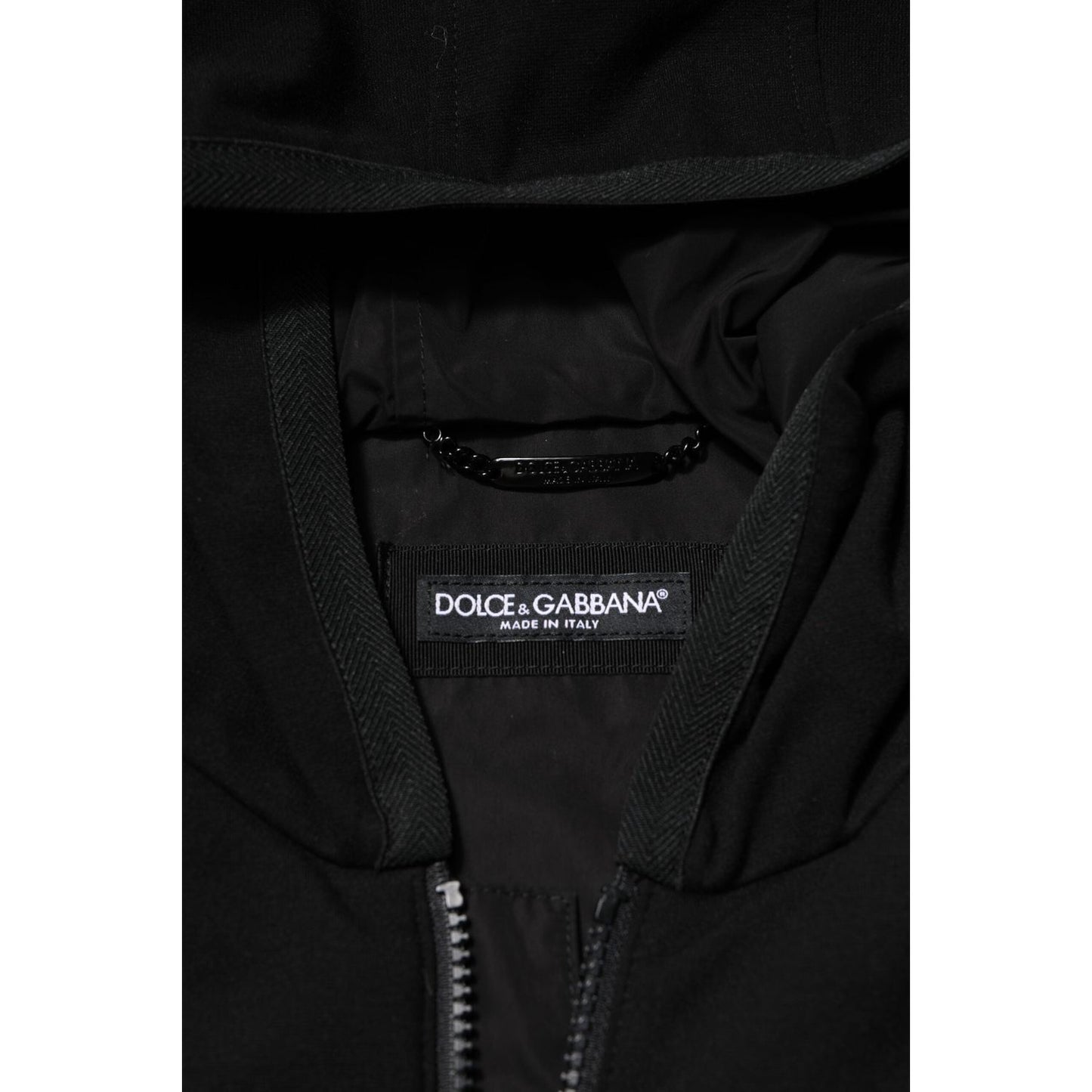 Dolce & Gabbana Black Sleeveless Hooded Logo Plaque Jacket