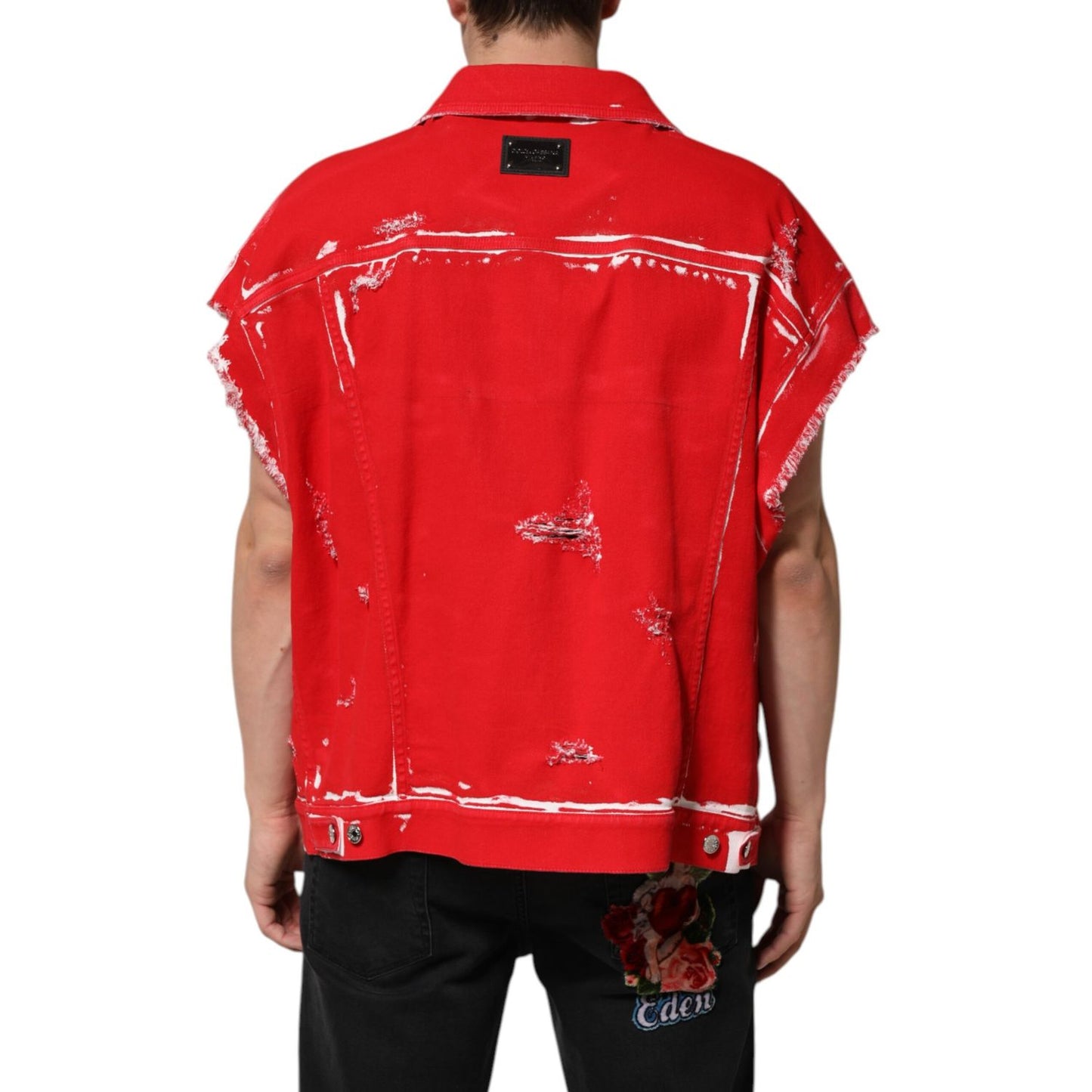 Dolce & Gabbana Red Sleeveless Logo Plaque Vest Jacket