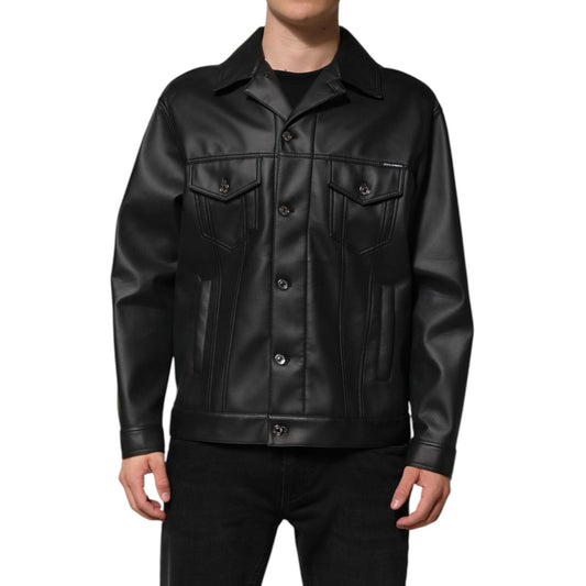 Dolce & Gabbana Black Polyester Button Down Biker Jacket Dolce & Gabbana