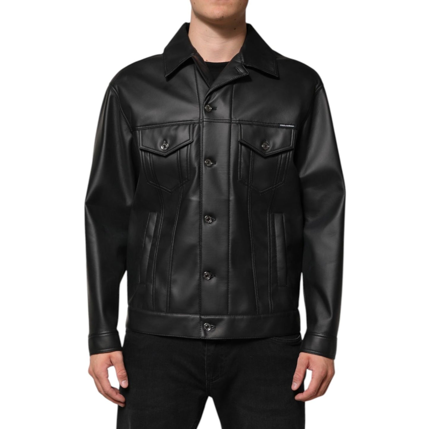 Dolce & Gabbana Black Polyester Button Down Biker Jacket