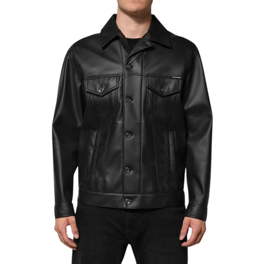 Dolce & Gabbana Black Polyester Button Down Biker Jacket Dolce & Gabbana