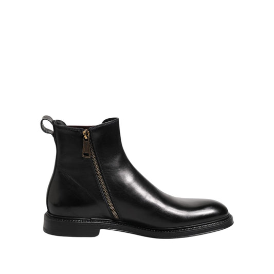 Dolce & Gabbana Black Chelsea Leather Mid Calf Boots Shoes Dolce & Gabbana