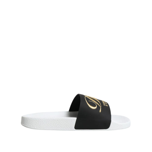 Dolce & Gabbana White Black Leather Sandals Beachwear Shoes Dolce & Gabbana
