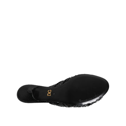 Dolce & Gabbana Black Leather Heels Slides Sandals Shoes