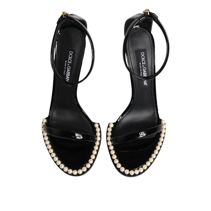 Dolce & Gabbana Black KEIRA Pearl Embellished Sandals Shoes
