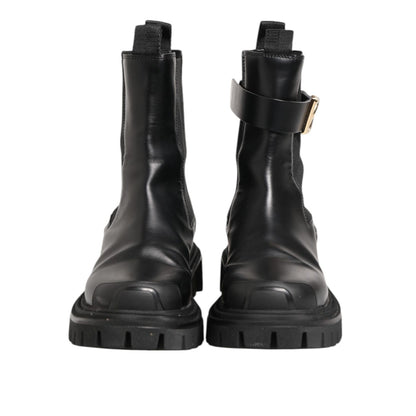 Dolce & Gabbana Black Gold DG Logo Trekking Calf Boots Shoes